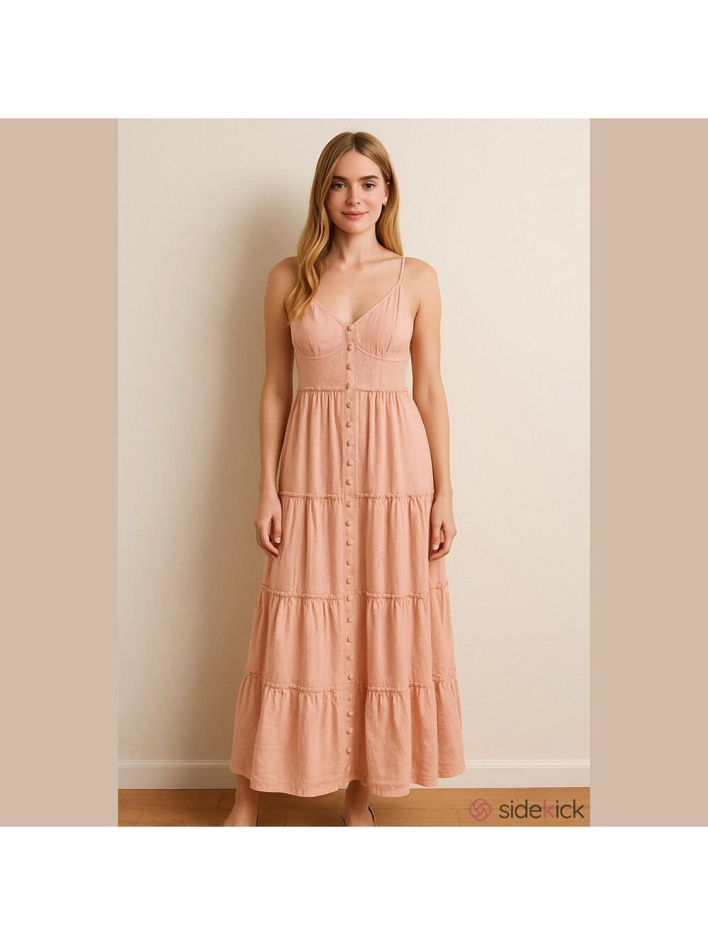 Sim & Sam Linen Blend Boho Corset Style Top Fit & Flare Button-Front Maxi Dress